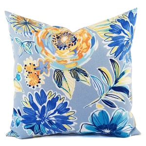 OUTDOOR Two Floral Pillow Covers - Blue Pillows - Patio Pillow Covers - Outdoor Pillow Covers - Floral Throw Pillows - Pillow Cover Custom