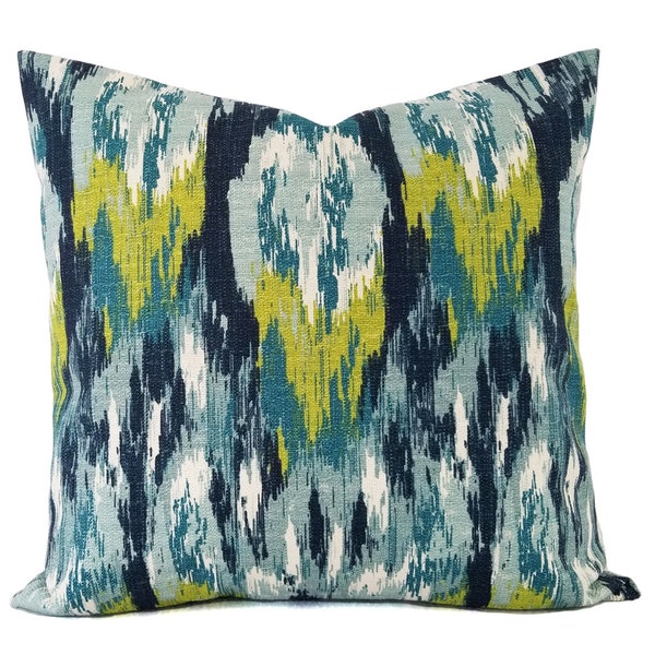 Two Throw Pillow Covers - Two Blue and Green Ikat Covers - Blue Pillow - Blue Ikat Pillow - Green Ikat Pillow - Ikat Pillow Covers