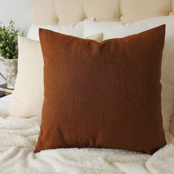 One Cinnamon Decorative Pillow Cover - Deep Brown Pillow Cover - Linen Pillow Cover - Brown Linen Pillow - Custom Pillow - Accent Pillow
