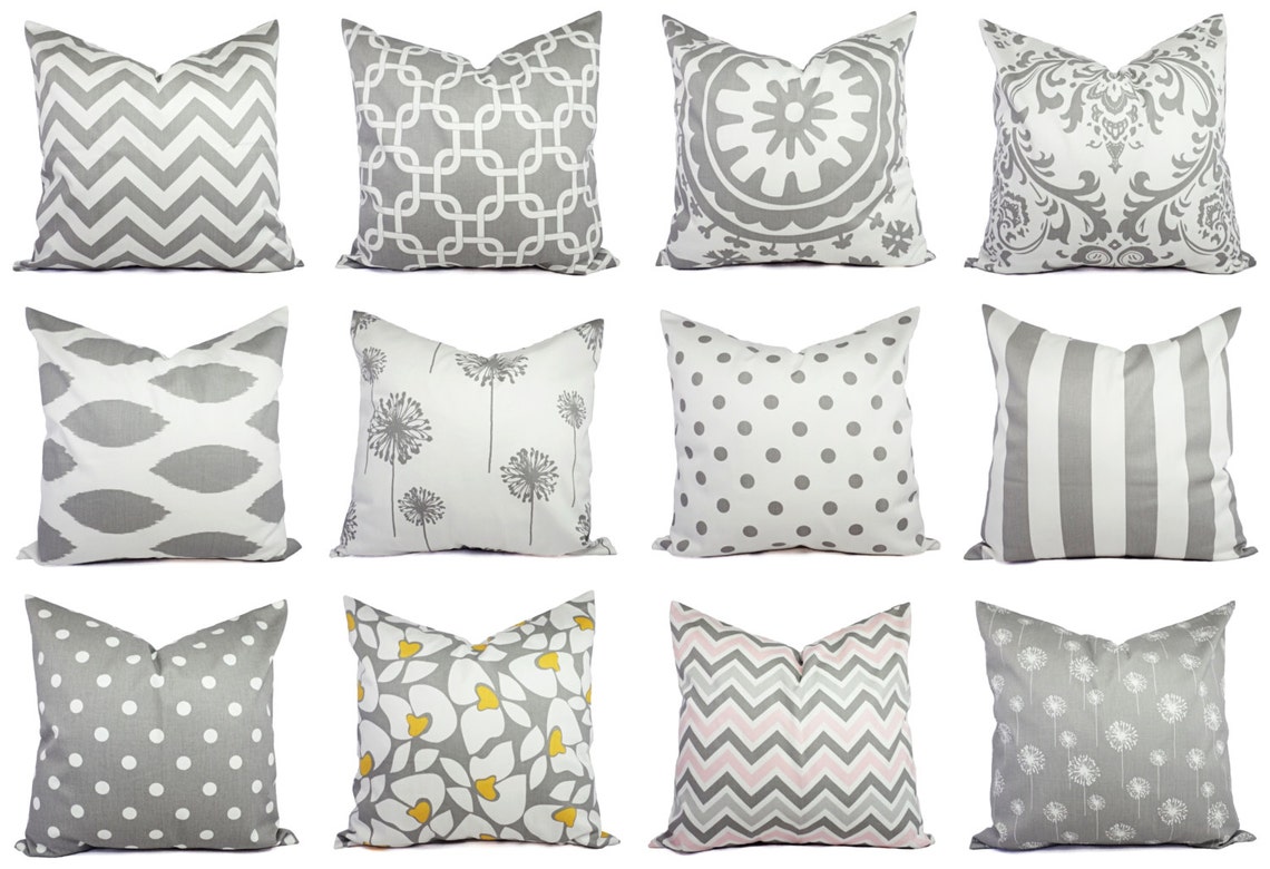 Two Grey Chevron Pillow Covers Grey and White Throw Pillows Etsy