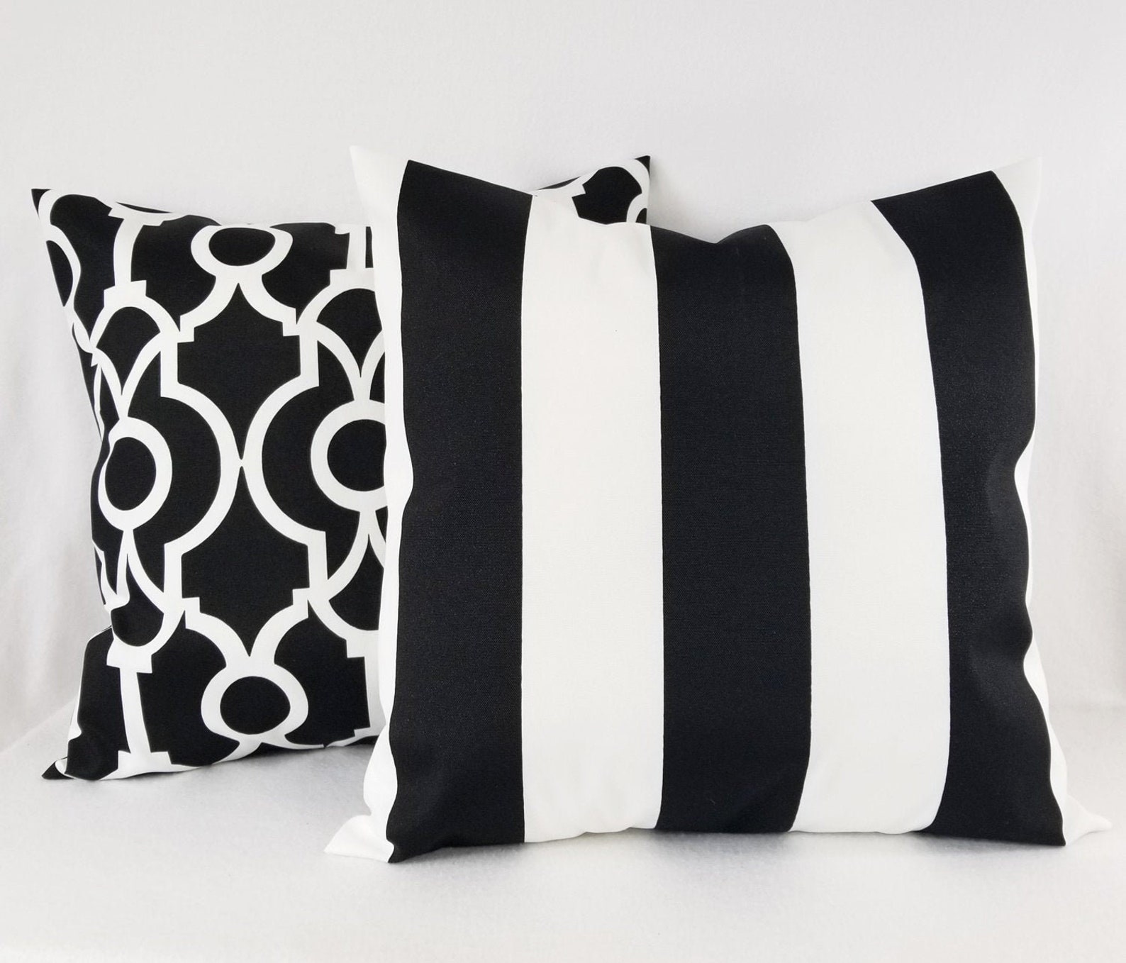 OUTDOOR Two Black and White Pillow Covers Black Stripe Etsy