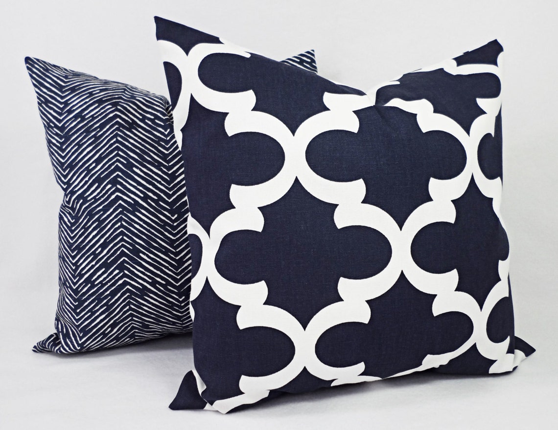 Navy and White Pillow Cover Navy Blue Throw Pillow Cover | Etsy