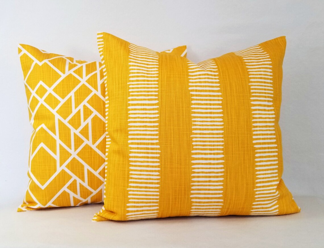 Two Deep Yellow Throw Pillow Covers Two Dark Yellow Etsy