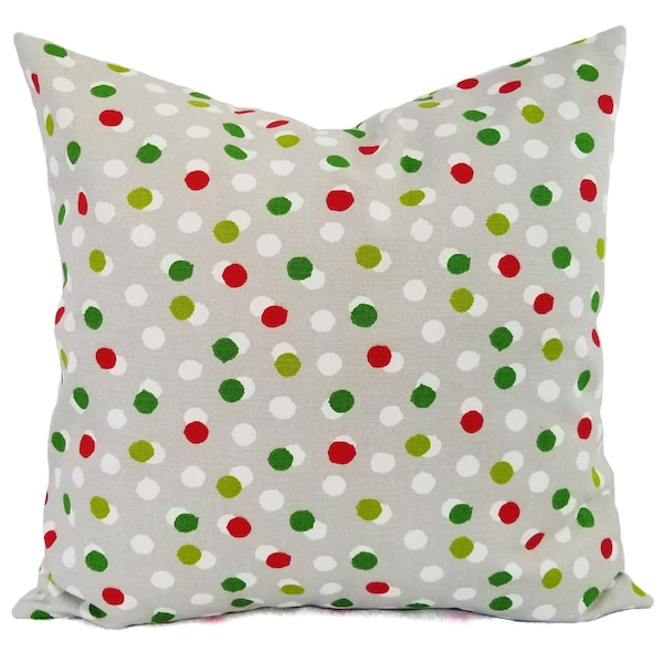 Christmas Pillows - Grey Holiday Pillow Cover - Polka Dot Pillow - Confetti Pillow Sham - Red Green Pillow - 16 x 16 18 x 18 20 x 20 22 x 22