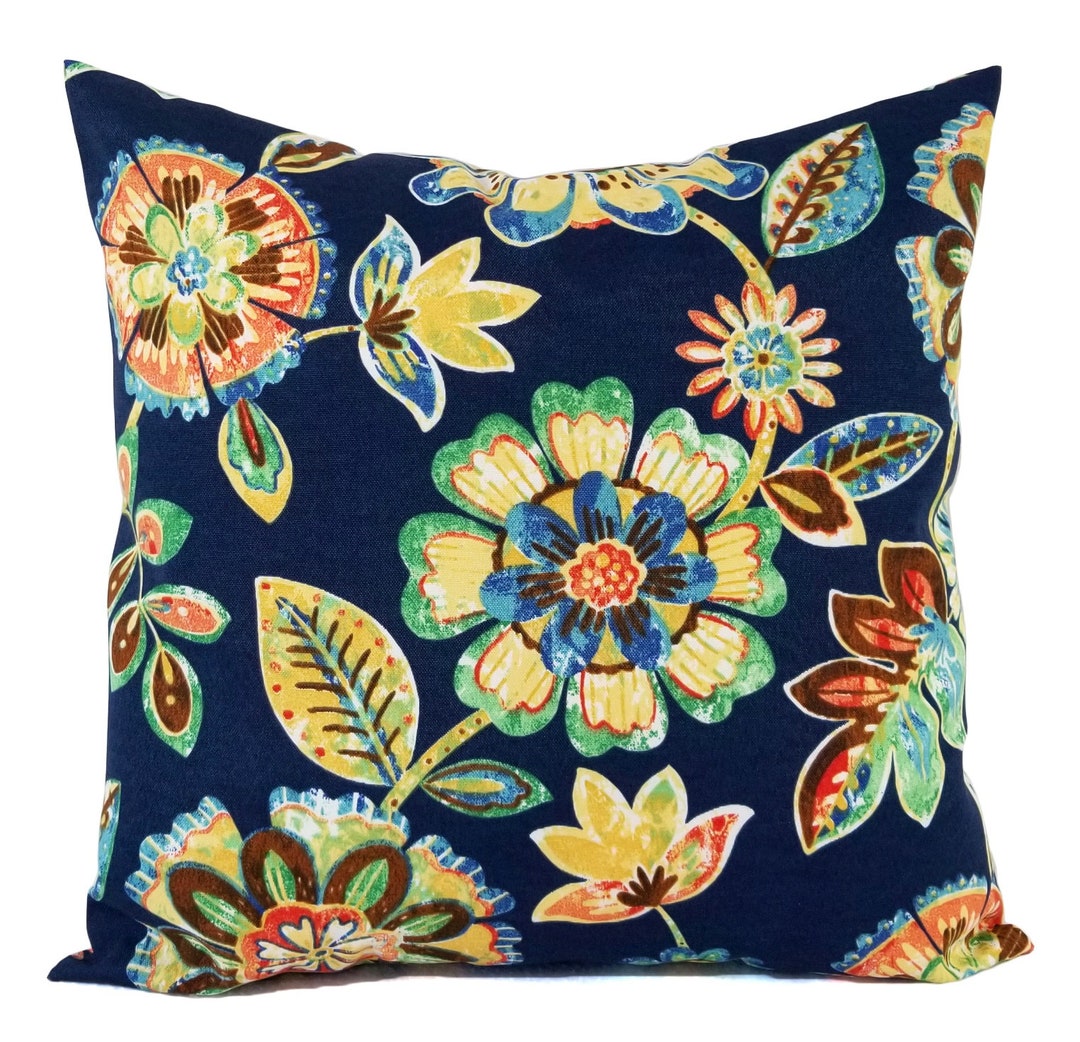 OUTDOOR Two Floral Pillow Covers Blue Pillows Navy Pillow Etsy