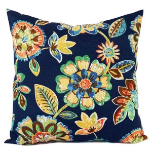 OUTDOOR Two Floral Pillow Covers, Blue Pillows, Navy Pillow Covers, Outdoor Pillow Covers, Floral Throw Pillows, Pillow Cover Custom