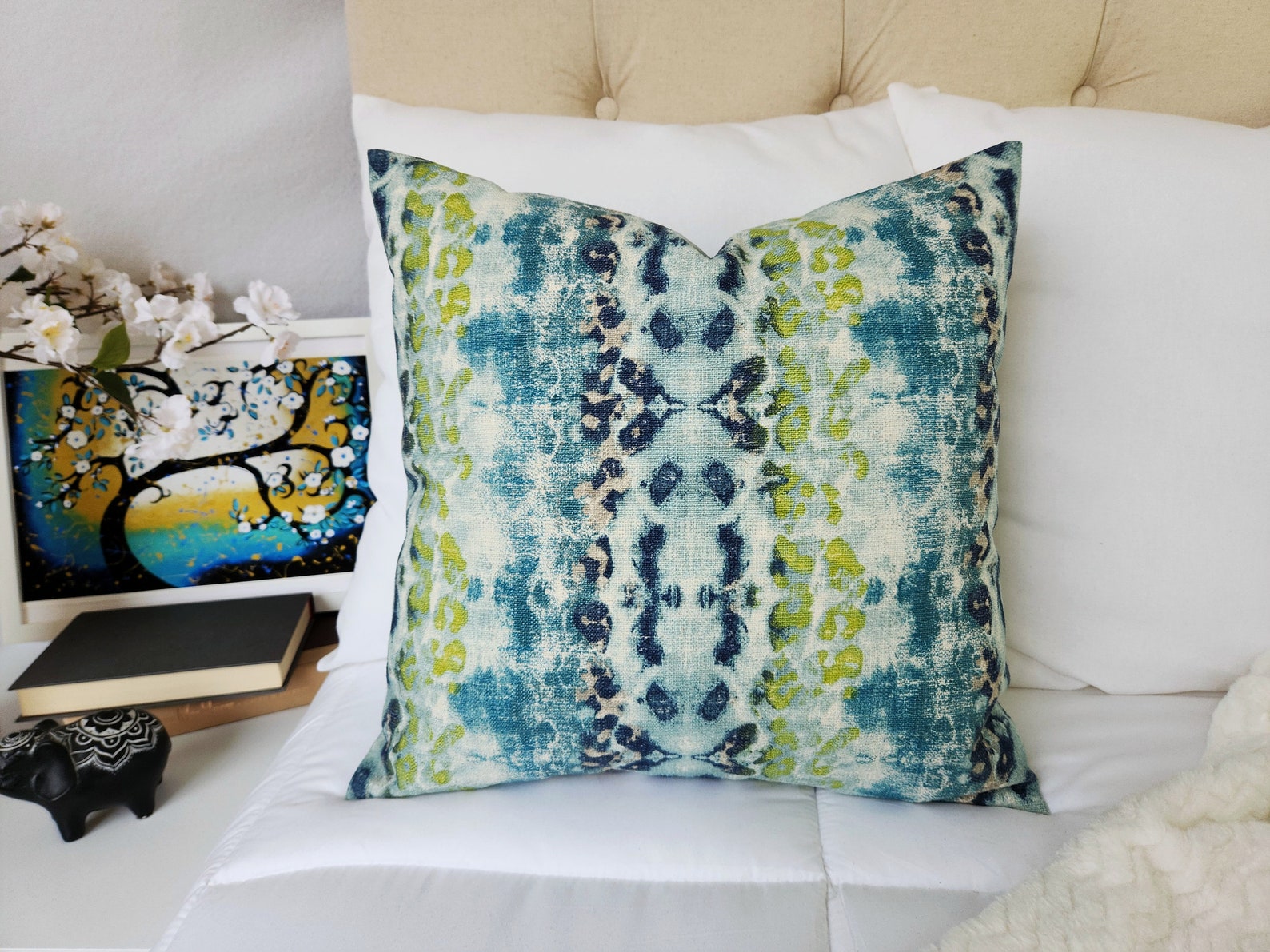 One Blue and Green Ikat Pillow Cover Decorative Pillow Etsy