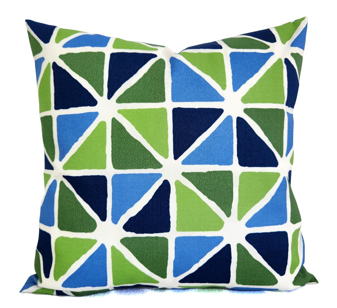 OUTDOOR Two Geometric Pillow Covers, Blue and Green Pillow, Patio