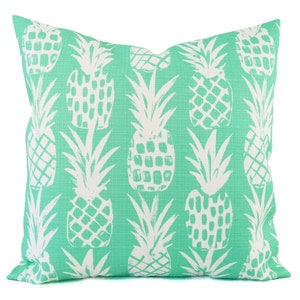 CLEARANCE One Indoor OUTDOOR Pillow Covers, Green Pillow Cover, Pineapple Pillow, Aqua Pillow, Turquoise Pillow Cover, Patio Pillow