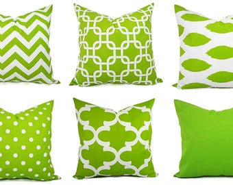One Green Couch Pillow - 20 x 20 inch 18 x 18 Inch Green Throw Pillows - Green Pillow Cover - Green Polka Dot - Solid Green Pillow Cover