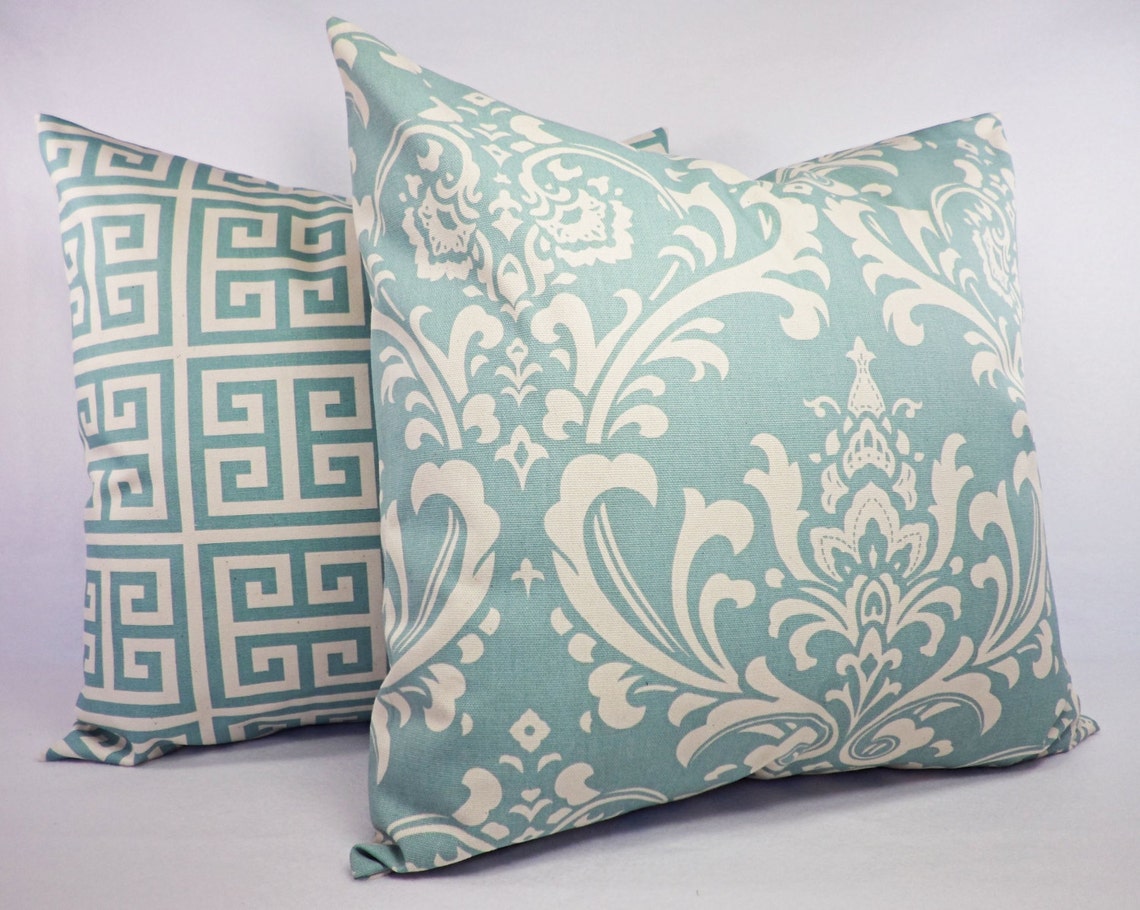 One Spa Blue and Beige Pillow Covers Throw Pillow Covers Etsy