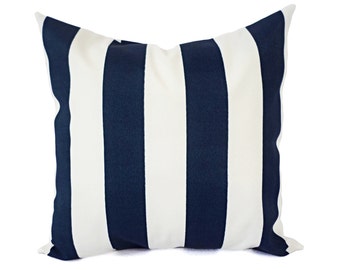 Two OUTDOOR Pillows - Navy White Pillow Cover - Navy Throw Pillow Cover - Navy Deck Pillow - Blue Striped Pillow - Patio Chair Pillow