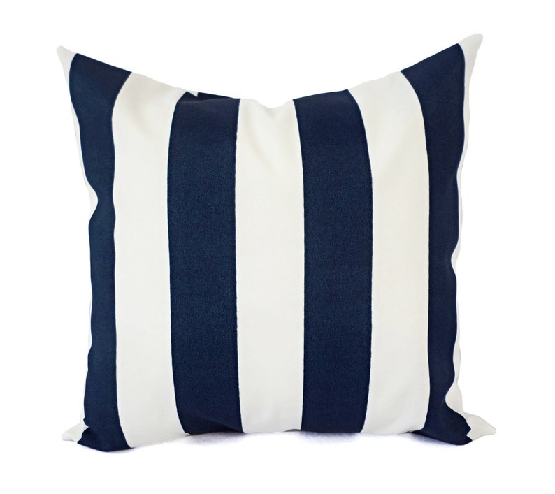 Two OUTDOOR Pillows Navy White Pillow Cover Navy Throw Pillow Cover Navy Deck Pillow Blue Striped Pillow Patio Chair Pillow image 1