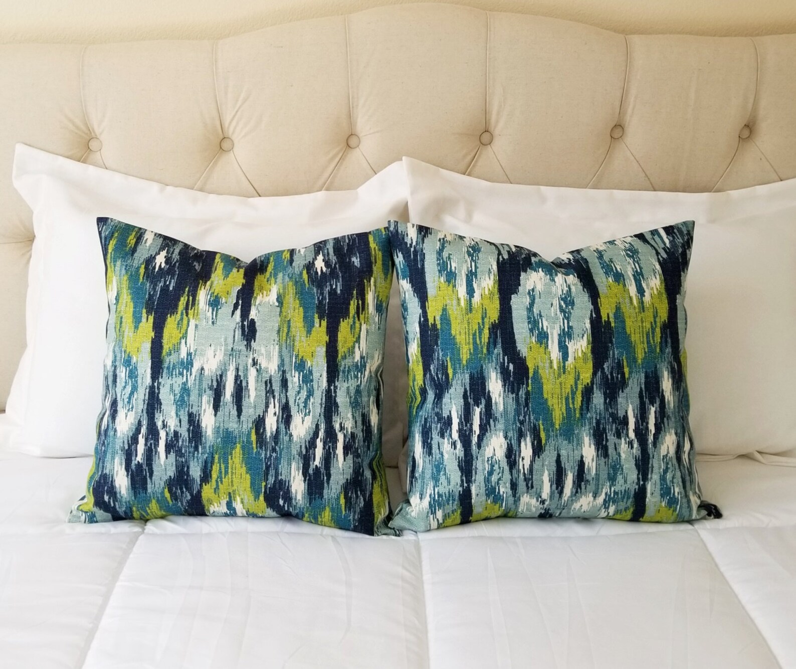 Throw Pillow Covers Two Blue and Green Ikat Covers Blue Etsy