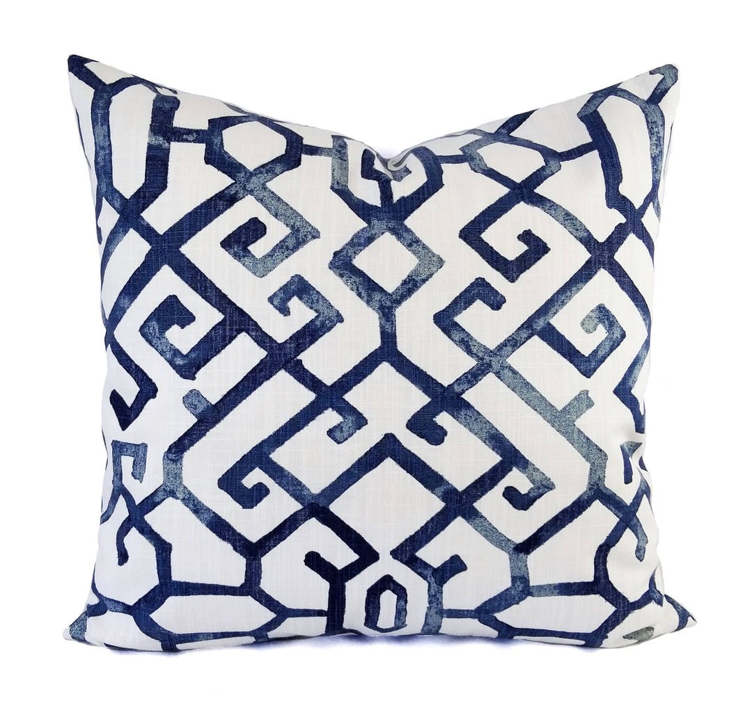 Two Blue Pillow Covers Geometric Pillow Sham Blue Throw Pillow Blue