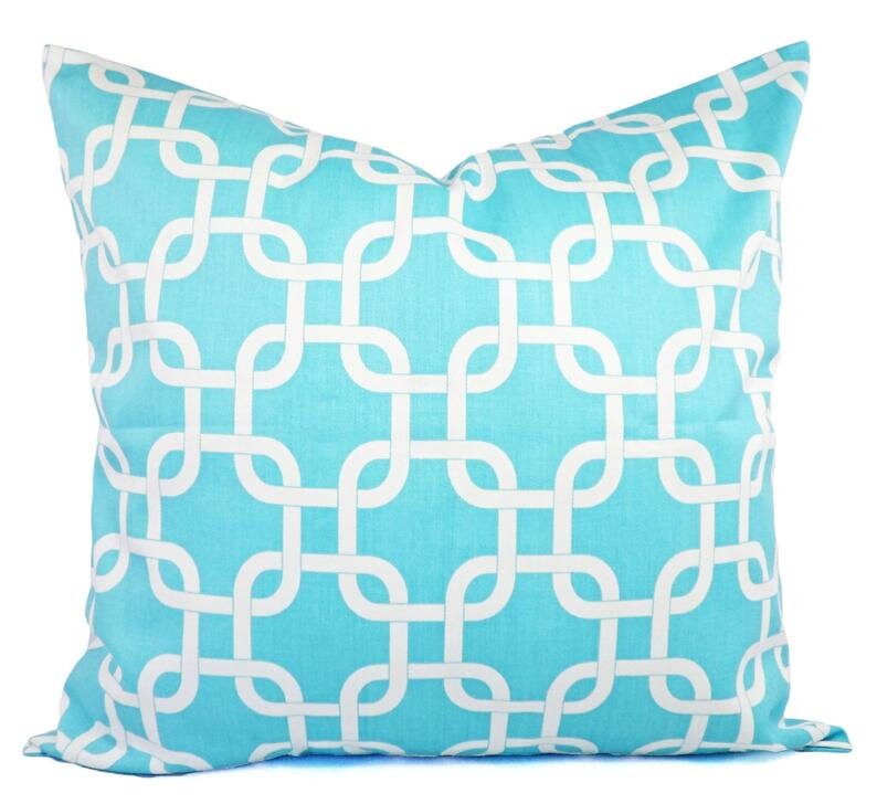 Teal Couch Pillow Covers Teal and White Pillows 16 x 16 Etsy