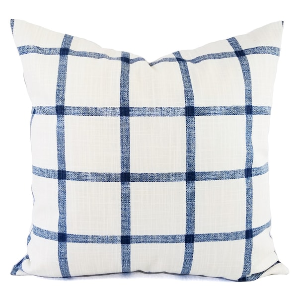 Deux taies d'oreiller bleues, couvre-oreiller bleu foncé, carreaux de fenêtre, coussin bleu blanc, taie d'oreiller bleu marine, coussin à carreaux bleus, coussin à carreaux