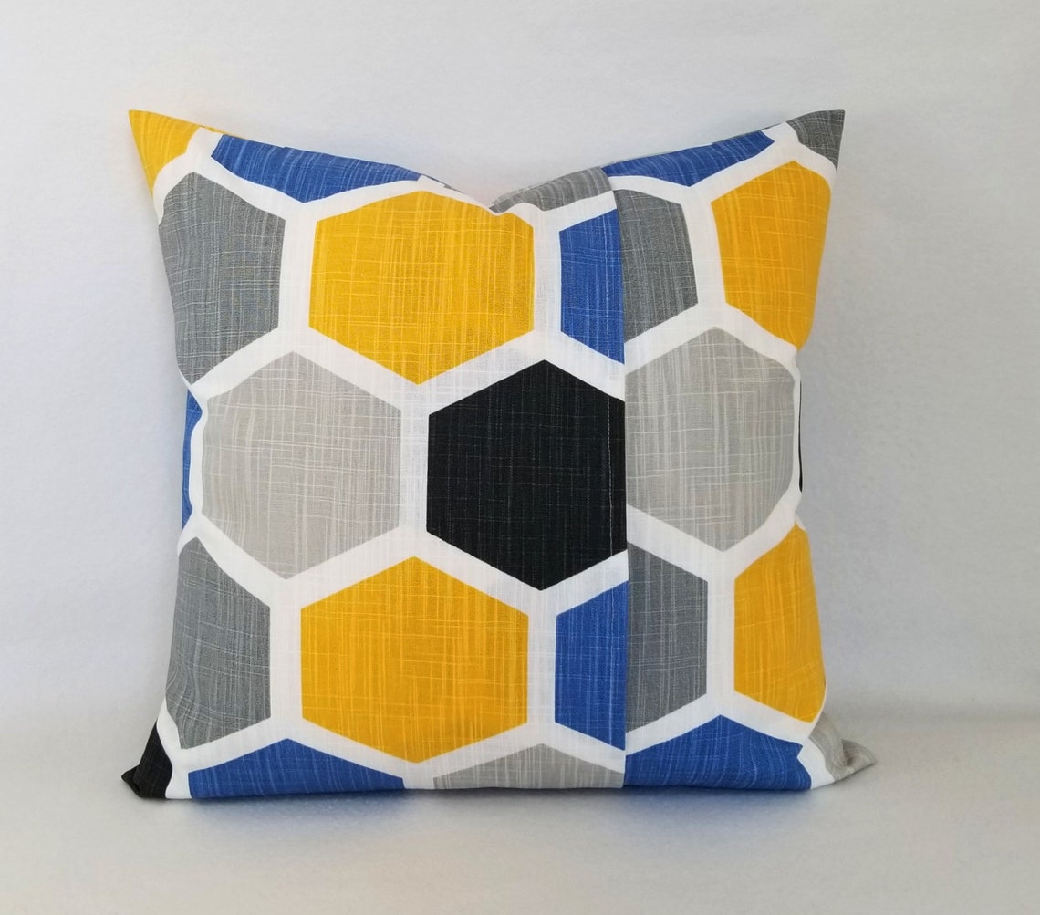 Yellow and Blue Throw Pillow Covers Two Blue and Yellow Etsy