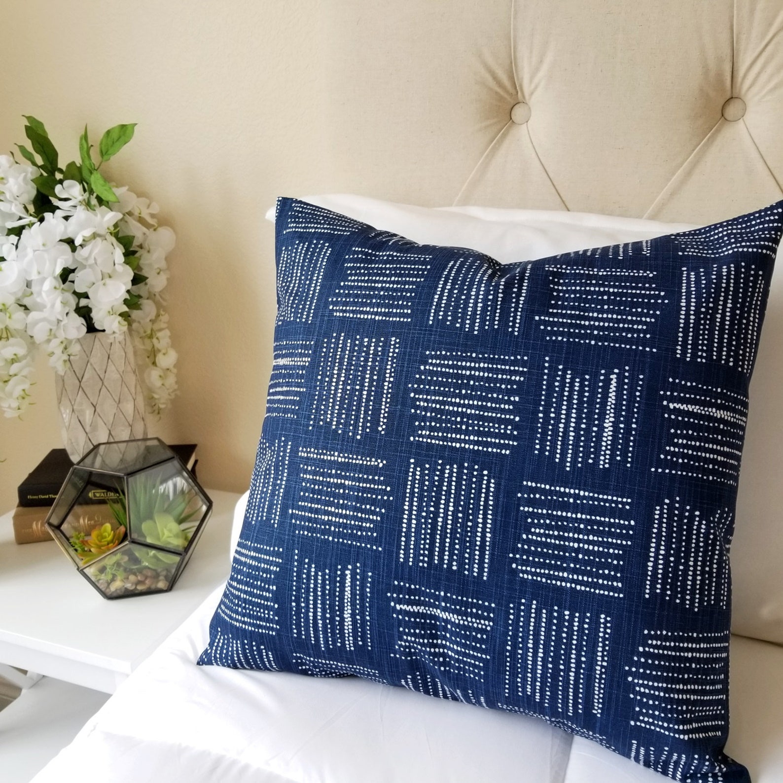 Dark Blue Pillow Covers Blue Pillow Sham Geometric Pillow Etsy