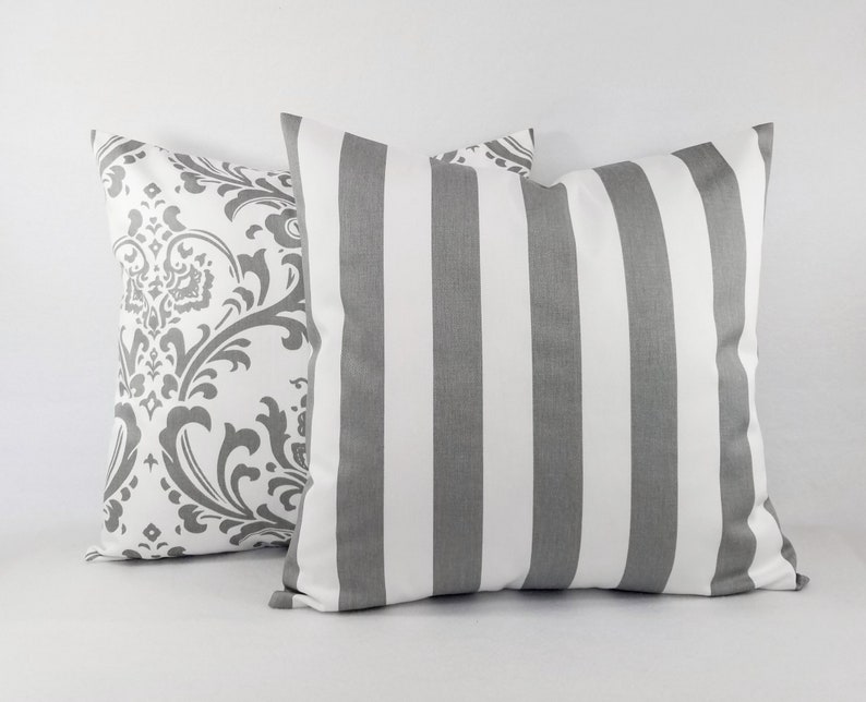 Grey Pillow Covers Grey and White Throw Pillows Decorative Etsy
