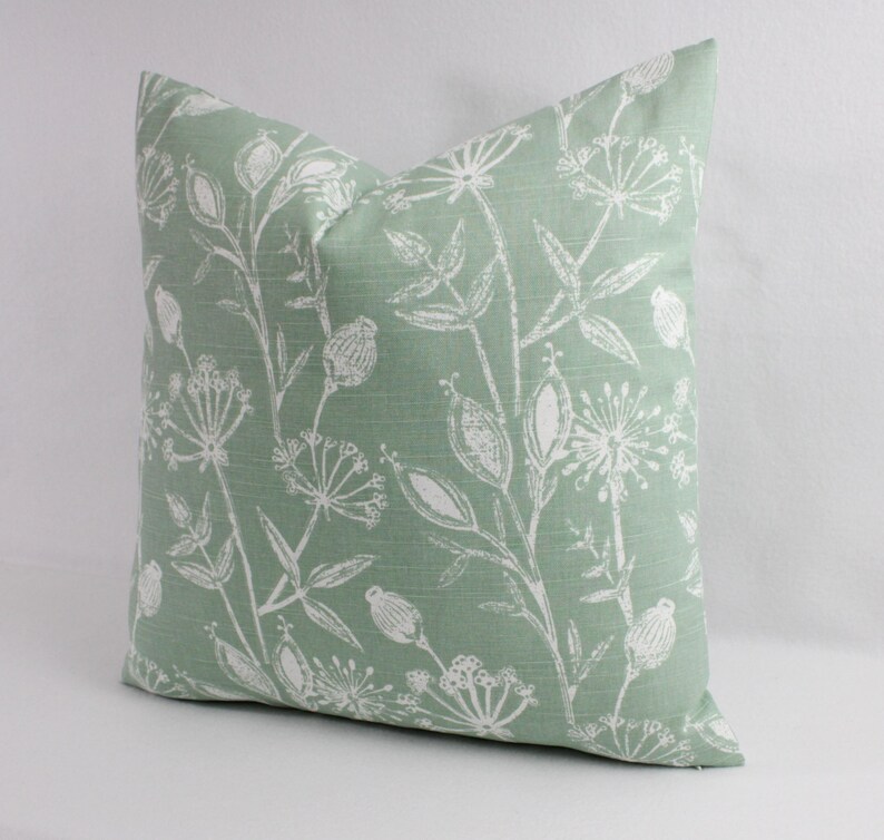 One Green Pillow Cover, Floral Pillow Sham, Green Throw Pillow, Green Decorative Pillow, Flower Pillow Cover, Zipper Pillow Cover image 3