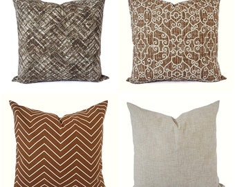 Decorative Pillow Cover, Caramel Pillow, Chevron Pillow, Solid Pillow Cover, 16 inch 18 inch 20 inch, Brown Pillow, Grey Tan Pillow