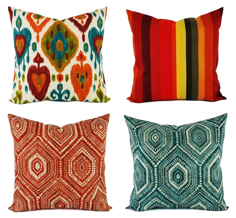 Two OUTDOOR Pillow Covers Orange Red Pillow Cover Orange Etsy