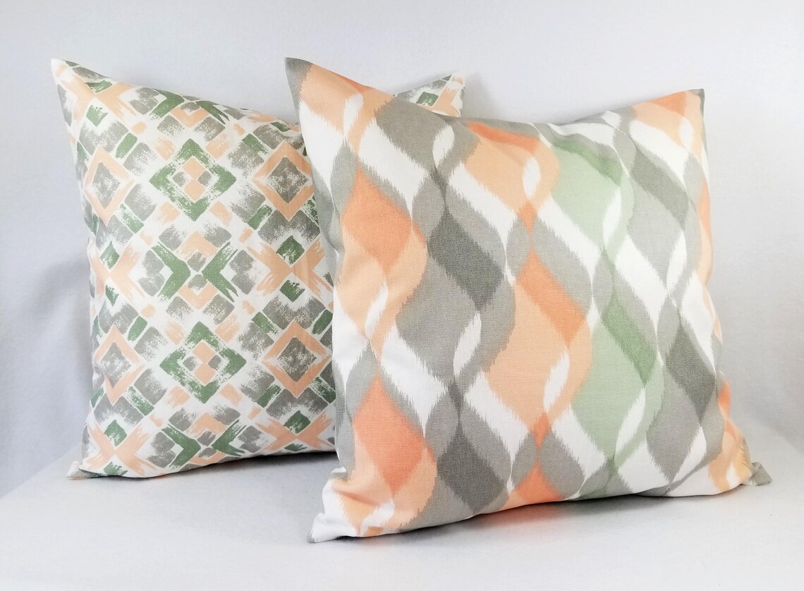One Throw Pillow Cover Peach and Green 16 x 16 Inch 18 x 18 | Etsy