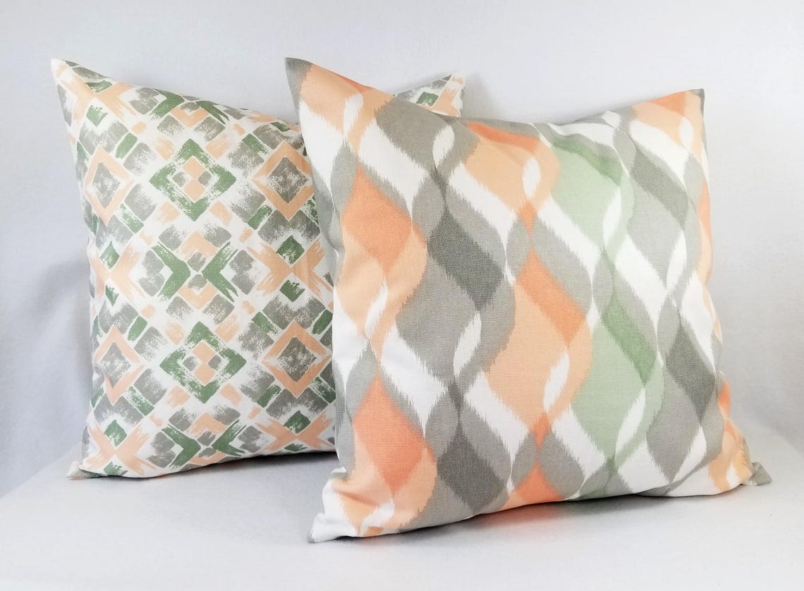One Throw Pillow Cover Peach and Green 16 x 16 Inch 18 x 18 Etsy