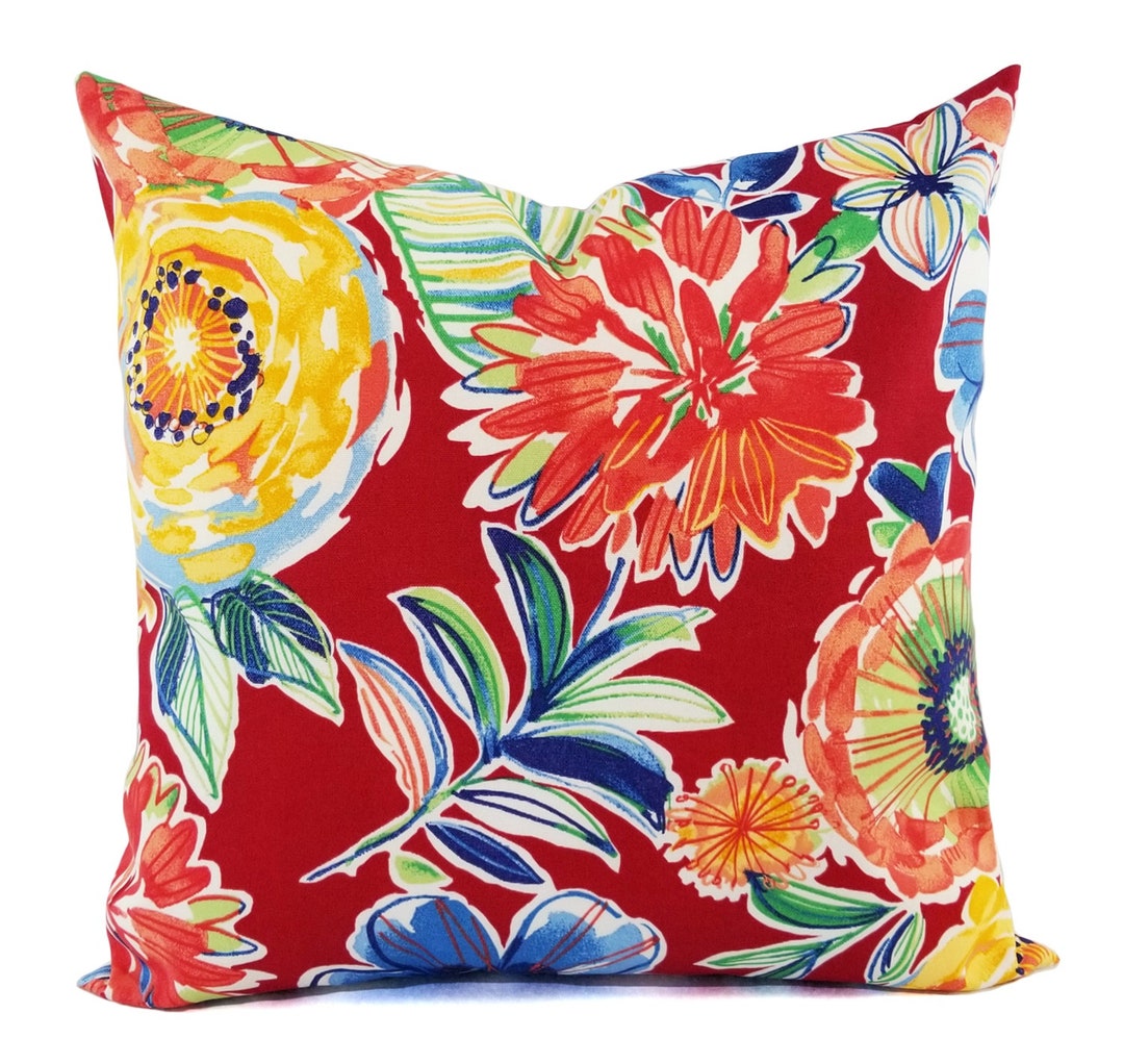 OUTDOOR Two Floral Pillow Covers, Red Pillows Patio Pillow Covers