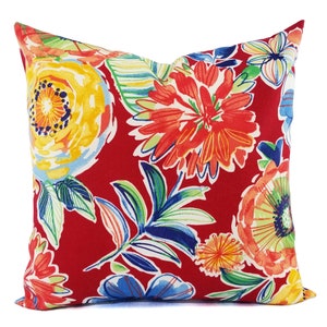 OUTDOOR Two Floral Pillow Covers Red Pillows Patio Pillow Covers Outdoor Pillow Covers Floral Throw Pillows Pillow Cover Custom image 1