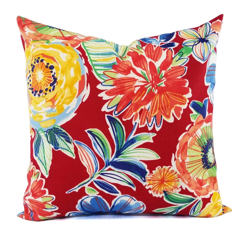 OUTDOOR Two Floral Pillow Covers Red Pillows Patio Pillow Covers Outdoor Pillow Covers Floral Throw Pillows Pillow Cover Custom image 1