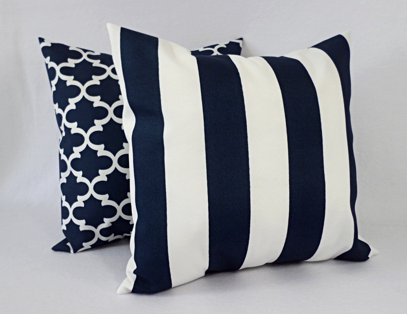 Two OUTDOOR Pillows Striped Pillow Cover Navy Pillow Cover Etsy