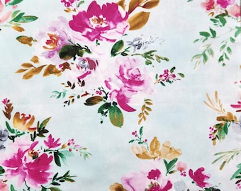 One Decorative Throw Pillow Cover, Soft Blue and Pink Floral Pillow Cover, Designer Pillow Sham, Watercolor Pillow, Floral Print Sham