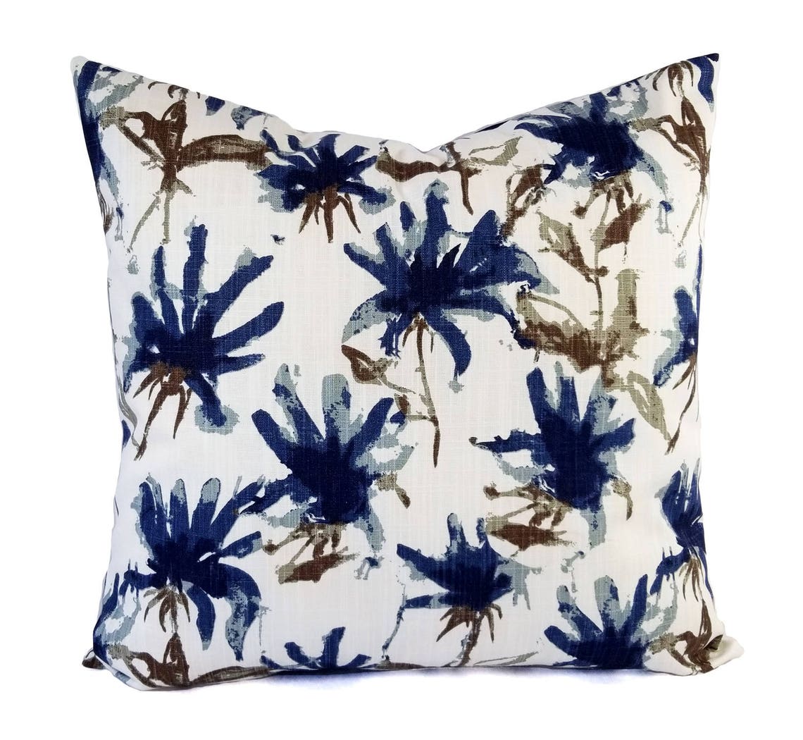 Two Blue Pillow Covers Floral Pillow Sham Blue Throw Etsy