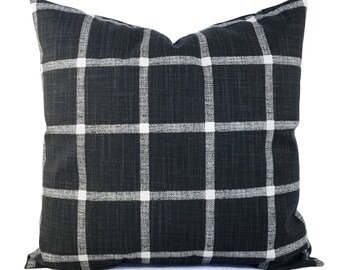 Two Black and White Pillow Covers, Plaid Pillow Cover, Buffalo Check Pillows, Black Plaid Pillow, Custom Pillow Cover, Modern Pillow