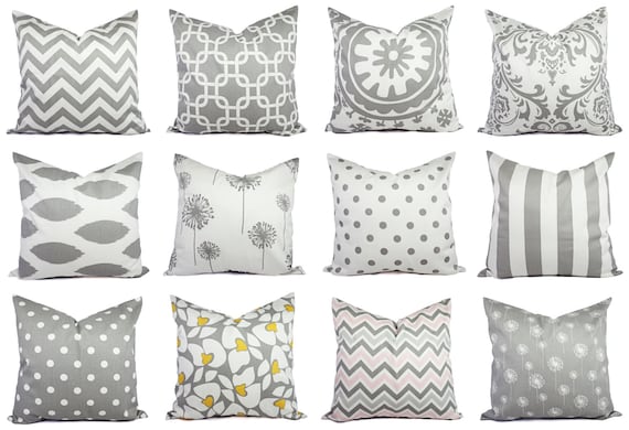 Grey Pillow Covers Grey and White Coral Pillow Covers, Arrow Print