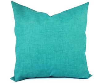 Two Outdoor Pillow Covers, Solid Green Pillow Covers, Aqua Pillow, Teal Pillow Covers, Patio Pillow, Solid Turquoise Pillow