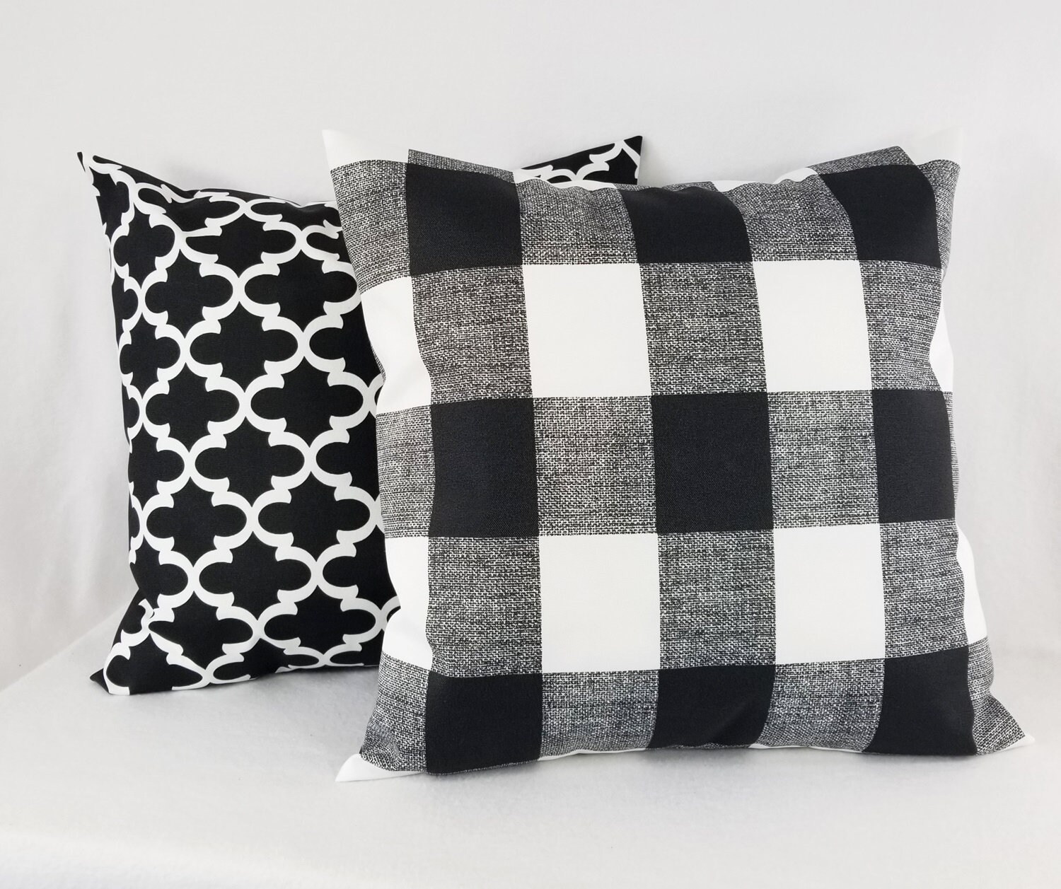 OUTDOOR Two Black and White Pillow Covers Black Plaid Pillow Etsy