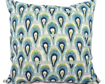 Two Decorative Pillow Covers - Two Blue and Green Ikat Covers - Blue Ikat Pillow - Green Ikat Pillow - Ikat Pillow Covers - Blue Pillows