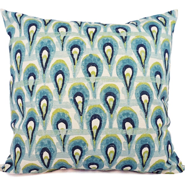 Two Decorative Pillow Covers - Two Blue and Green Ikat Covers - Blue Ikat Pillow - Green Ikat Pillow - Ikat Pillow Covers - Blue Pillows