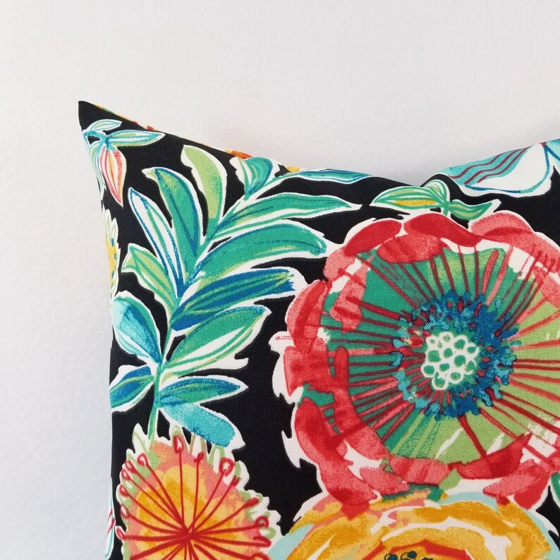 OUTDOOR Two Floral Pillow Covers Black Pillows Patio Etsy