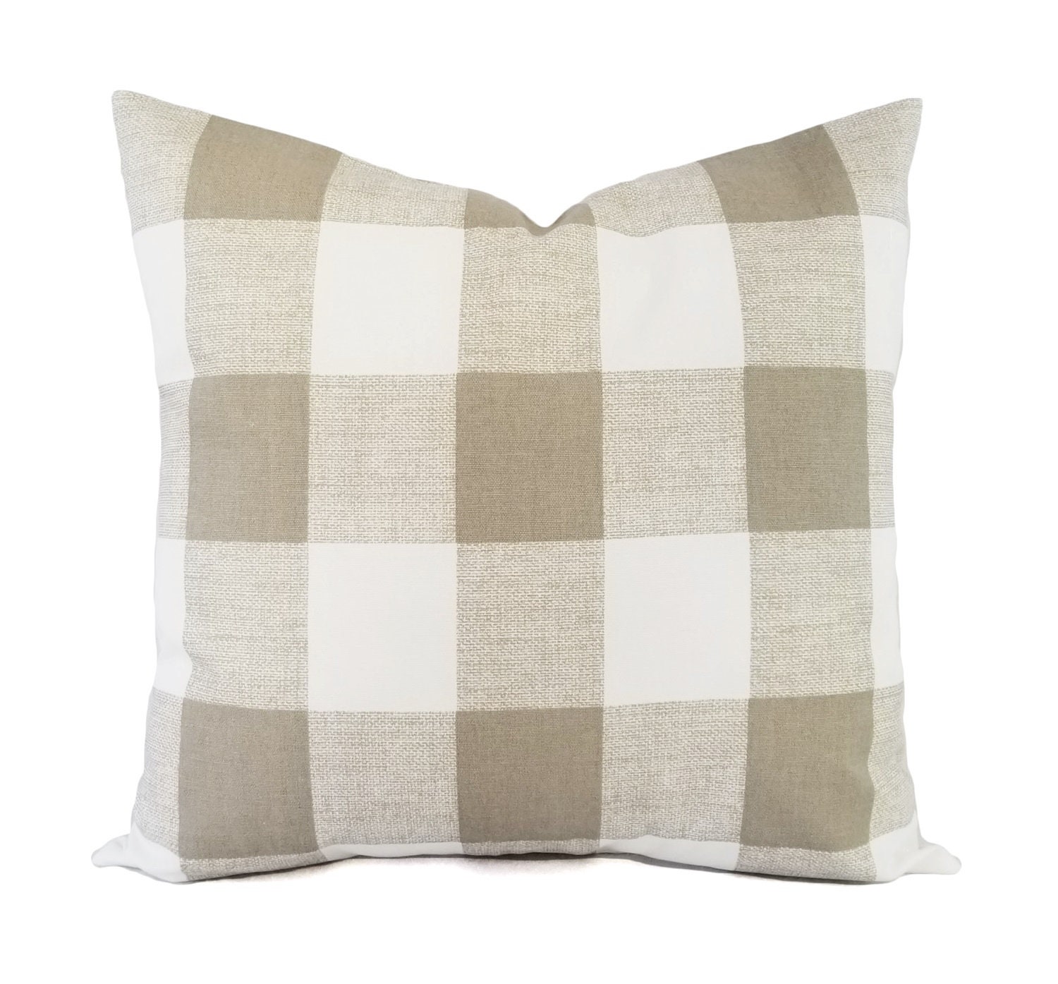 Set of 4 Taupe / Gray Woven Plaid Farmhouse Throw Pillows 