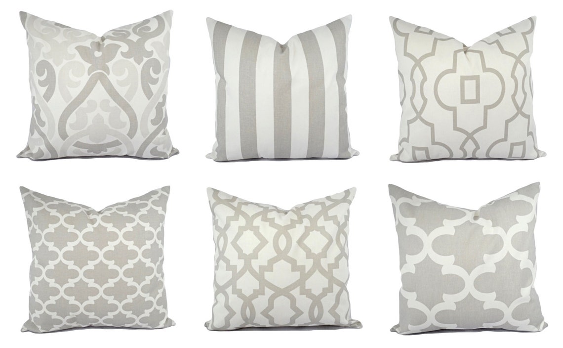 Two Grey and White Pillow Covers Grey Throw Pillow Grey Etsy
