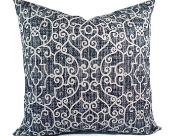 Two OUTDOOR Pillows, Navy White Pillow Cover, Navy Blue Throw Pillow Cover, Navy Outdoor Pillow, Blue Trellis Pillow, Blue Patio Pillow