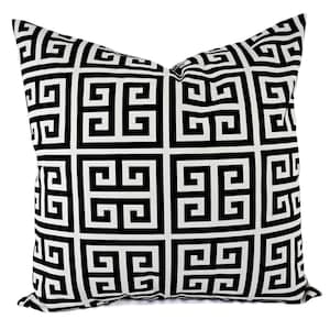 May include: Black and white geometric pillow with a Greek key pattern.