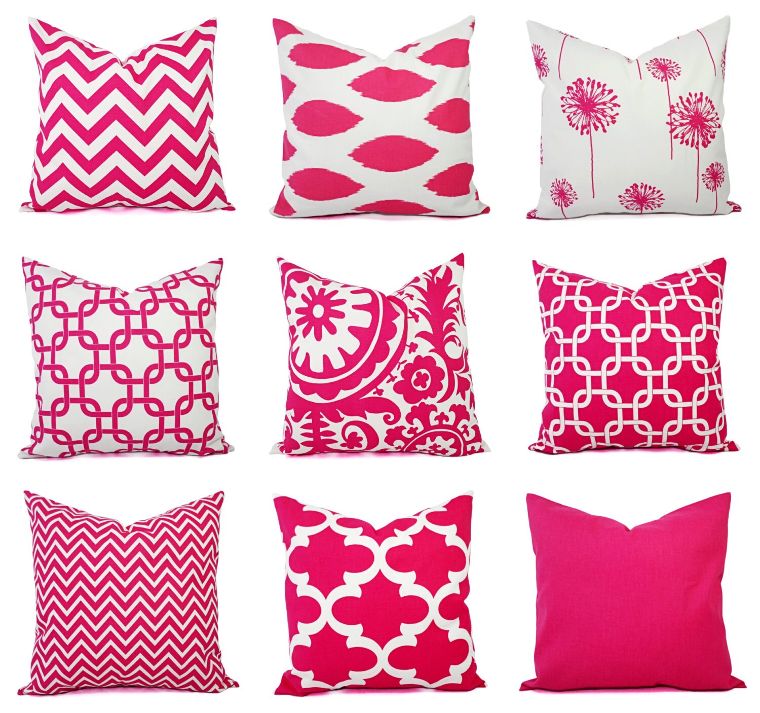 One Decorative Pillow Cover Bright Pink and White Pillow Etsy