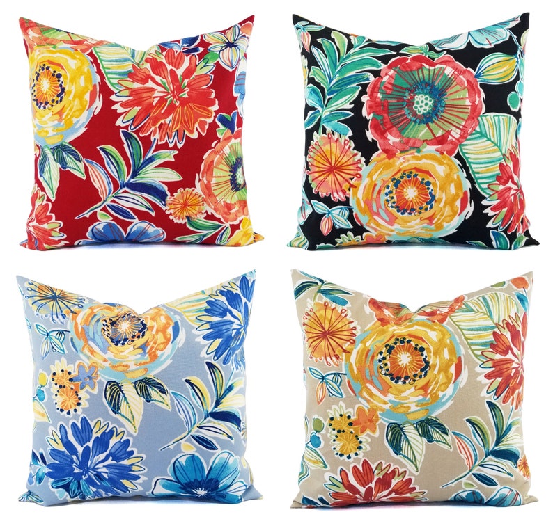 OUTDOOR Two Floral Pillow Covers Red Pillows Patio Pillow Covers Outdoor Pillow Covers Floral Throw Pillows Pillow Cover Custom image 7