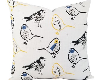 Two Yellow and Blue Bird Throw Pillow Covers, Blue and Yellow Decorative Pillow Covers, Yellow Pillow Cushion Cover, Blue Pillow Cover