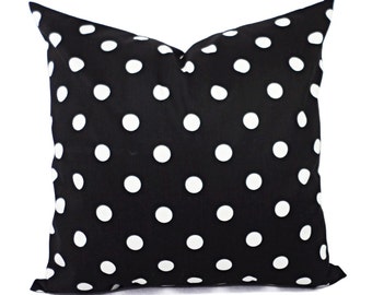 Two Black White Decorative Pillow Covers - Two Black and White Pillows - Polka Dot Pillows - Pillow Shams - Black Pillows - White Polka Dot